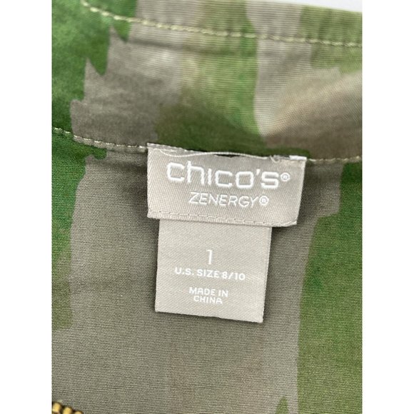 Chico's Jacket Zenergy Olive Green Zip Up Lightweight Medium Size 1 Splatter - Picture 8 of 11
